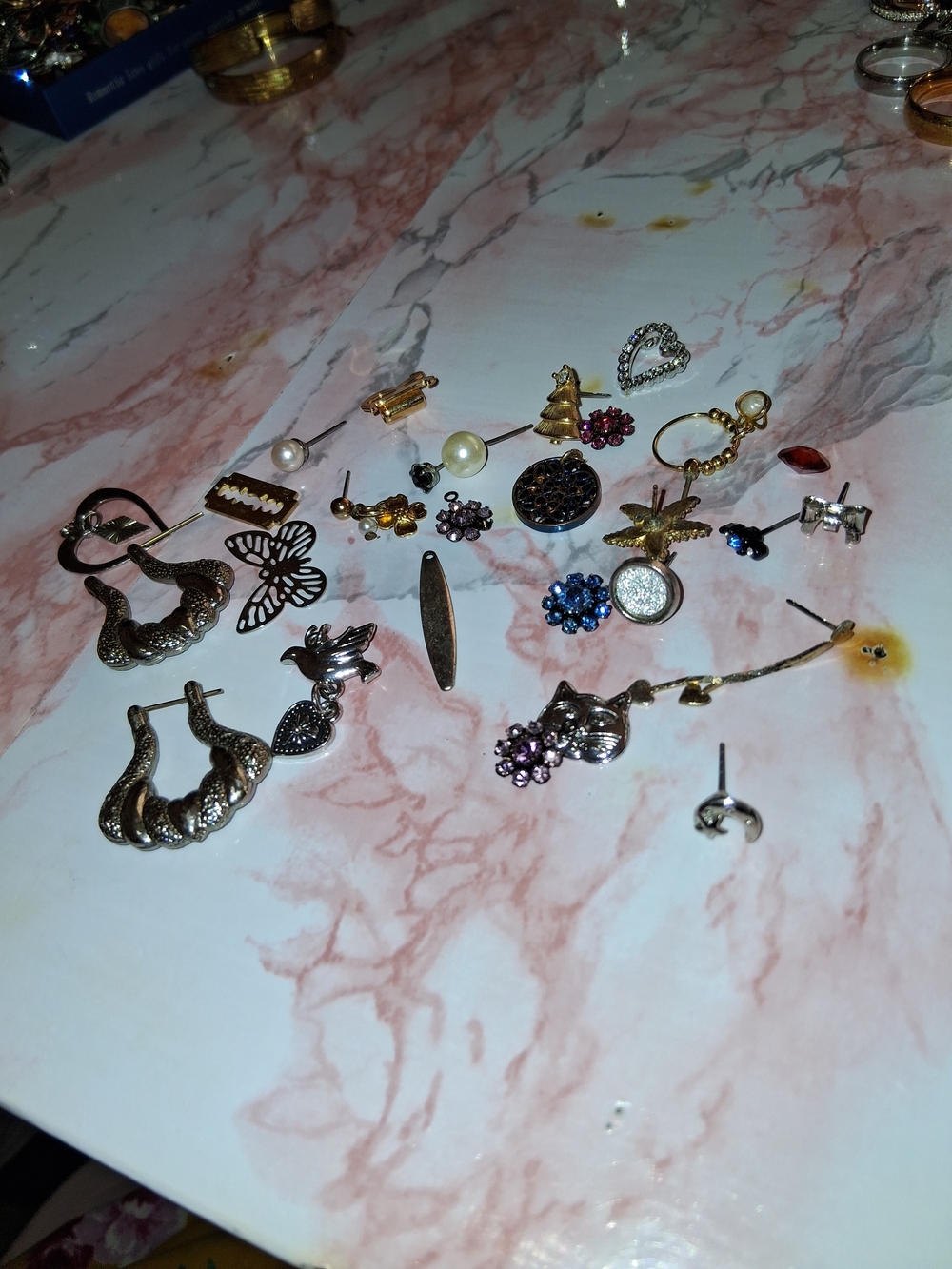 Mixed Gold and Silver Women's Earring Set with Blue and Purple Accents